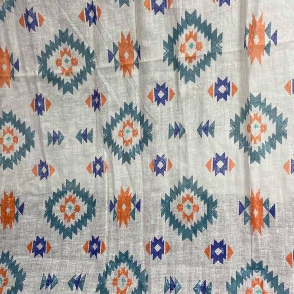 Funky Boho Raw Edge Scarf White with Multicolor Aztec Tribal Print L72" X W20" - Picture 6 of 8